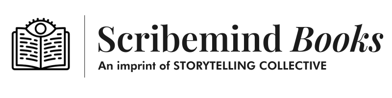 Scribemind Books, an imprint of Storytelling Collective. The logo is an open book with open eye at the top.